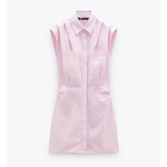 Zara Poplin Ruched Mini Dress NWT - Picture 2 of 4